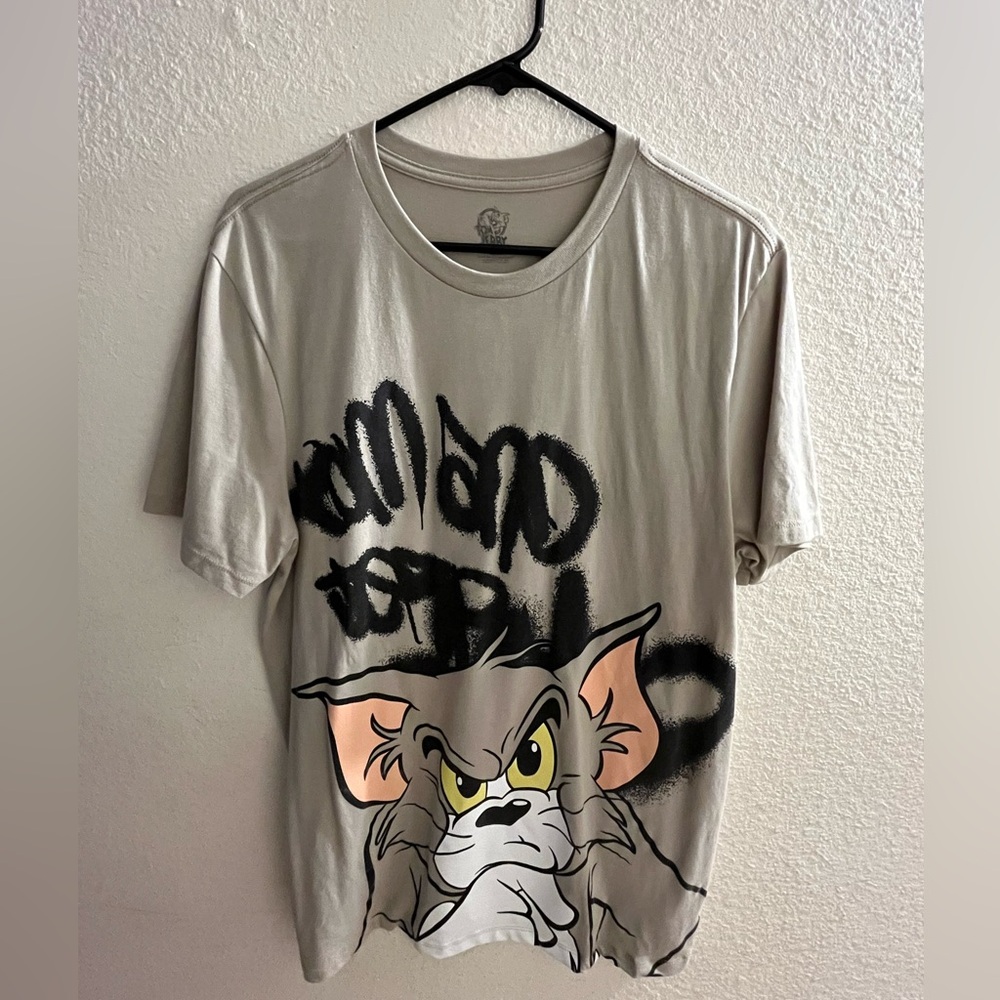 Tom & Jerry Graffiti Grey T Shirt Pull & Bear Size L New